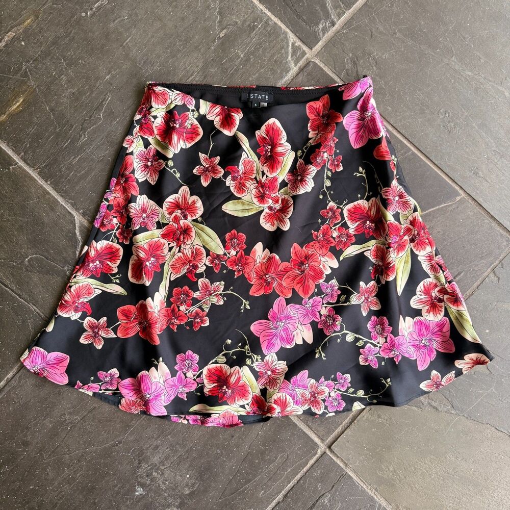 Sarin Orchid Print Black Skirt Size S